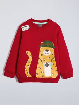 Hopscotch - Leopard Embroidered Red Sweatshirt