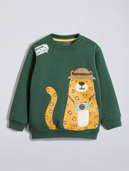 Hopscotch - Leopard Embroidered Green Sweatshirt