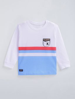 Hopscotch - Colour block Cotton Embroidered Blue T-Shirt