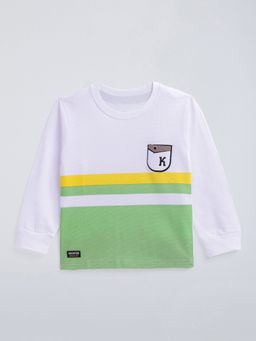 Hopscotch - Colour block Cotton Embroidered Green T-Shirt