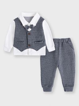 Hopscotch - Striped Attached Waistcoat With Shirt & Pant Bow