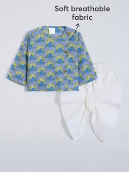 Hopscotch - Pure Cotton Angrakha Kurta White Dhoti