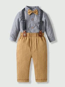 Hopscotch - Striped Shirt With Pant & Bow Suspender