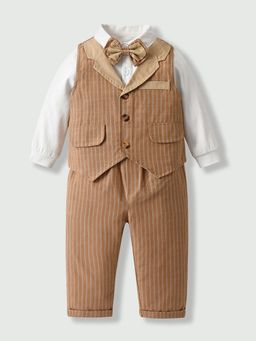 Hopscotch - Striped Formal Shirt With Pant & Waistcoat Bow