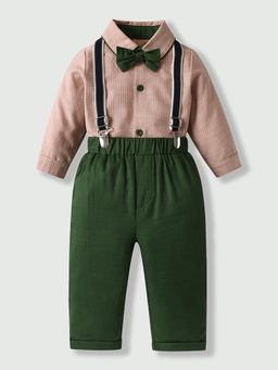 Hopscotch - Striped Formal Shirt With Pant & Bow Suspender