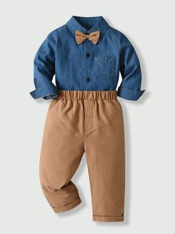 Hopscotch - Striped Formal Shirt With Pant & Bow