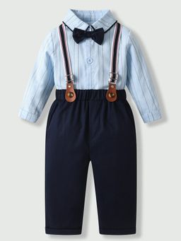 Hopscotch - Striped Formal Shirt With Pant & Bow Suspender