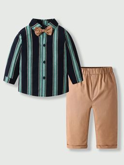 Hopscotch - Striped Printed Shirt With Pant & Bow