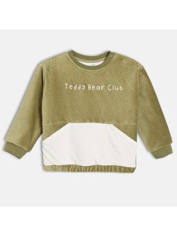 MINI KLUB - Cotton Full Sleeves Text Embroidered Sweatshirt - Olive