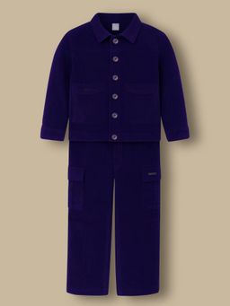 CHERRY CRUMBLE BY NITT HYMAN - Unisex Blue Solid 100% Cotton Winter Jacket With Pant