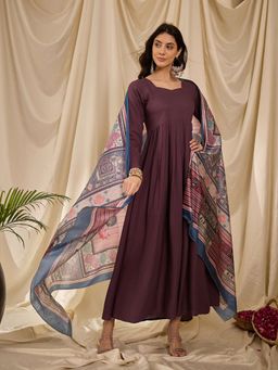 InWeave - Dusty Mauve Sweetheart Dress with Dupatta (Set of 2)