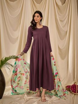 InWeave - Dusty Mauve Sweetheart Dress with Dupatta (Set of 2)