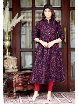 Doriyaan - Women Maroon Floral Printed Party Wear Anarkali Kurta