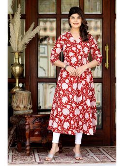 Doriyaan - Women Red Floral Printed Gotta Patti Anarkali Kurta