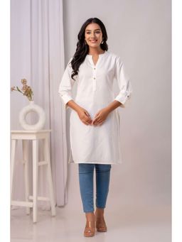 Kohsh - Women White Cotton Solid Straight Kurta