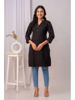 Kohsh - Women Black Cotton Solid Straight Kurta