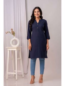 Kohsh - Women Navy Blue Cotton Solid Straight Kurta
