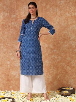 Meeranshi - Blue Bandhani Straight Kurta