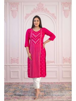 Juniper - Fuchsia Printed Viscose Straight Fit with Round Neck Kurta