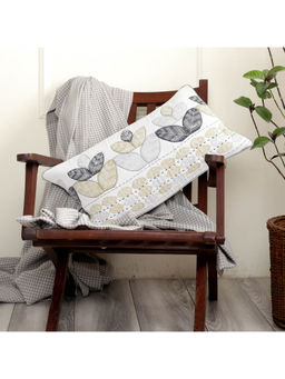Maspar - Botanical Heritage Distorted Leaf and Embroidry 210GSM Grey Cushion Cover