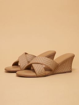 ERIDANI - Joliee Cross-Straps Woven Beige Wedge Heels