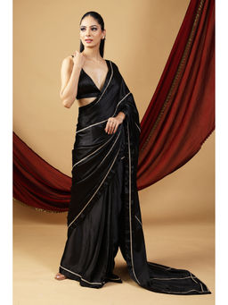 HANDME - Emerald Black and Golden Embellished Luxurious Saree with Unstitched Blouse