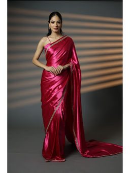 HANDME - Radiant Pink and Golden Embellished Premium Saree with Unstitched Blouse