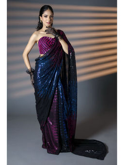 HANDME - Multi-Color Pre-Draped Royal Fantasy Luxe Sparkle Party-Wear Saree with Unstitched Blouse