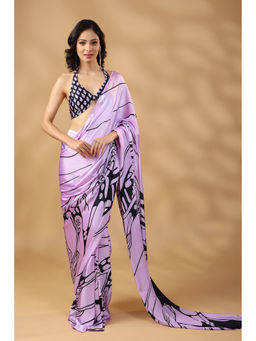 HANDME - Dreamy Lavender Premium Satin Saree with Unstitched Blouse