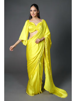 HANDME - Yellow Sunshine Premium Rich Satin Saree with Embellished Lace & Unstitched Blouse