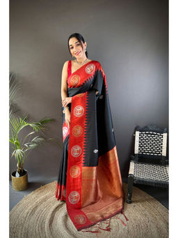 Elora - Black Soft Silk Butti Zari Weaving Work Banarasi Saree with Unstitched Blouse