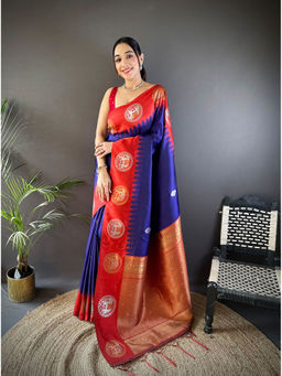 Elora - Blue Soft Silk Butti Zari Weaving Work Banarasi Saree with Unstitched Blouse