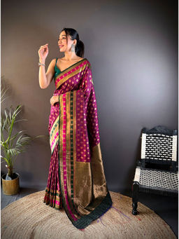 Elora - Magenta Soft Silk Butti Zari Weaving Work Banarasi Saree with Unstitched Blouse