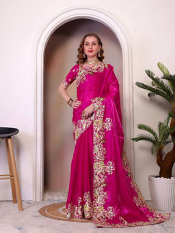 Odette - Pink Jimmy Choo Embellished Saree with Unstitched Blouse