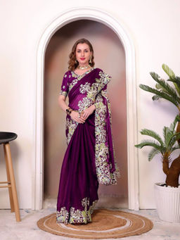 Odette - Wine Jimmy Choo Embellished Saree with Unstitched Blouse