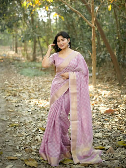 Odette - Lavender Silk Blend Woven Saree with Unstitched Blouse