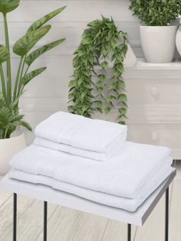 KOPA - 4Pc Quick Dry 100% Cotton Soft Terry Towel -2Pc Bath, 2Pc Hand D'Ross Solid-White