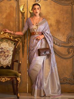 Akhilam - Women's Silk Blend Lavender Woven Designer Saree with Unstitched Blouse