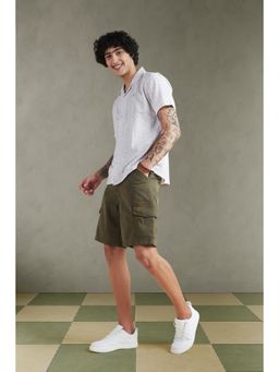 Allen Solly - Men Olive Cotton Blend Solid Shorts