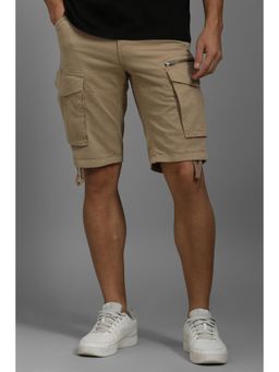 Louis Philippe - Men Khaki Cotton Blend Solid Shorts