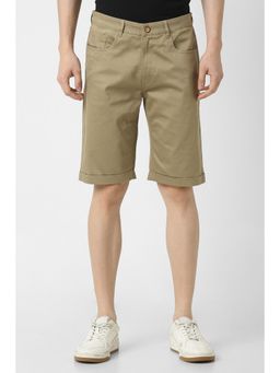 Peter England - Men Khaki Cotton Blend Solid Shorts