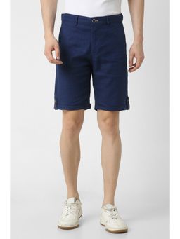 Peter England - Men Navy Blue Cotton Blend Textured Shorts
