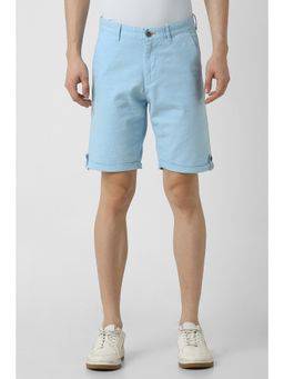 Peter England - Men Blue Linen Blend Solid Shorts