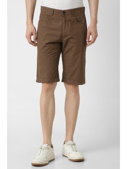 Peter England - Men Brown Cotton Solid Shorts