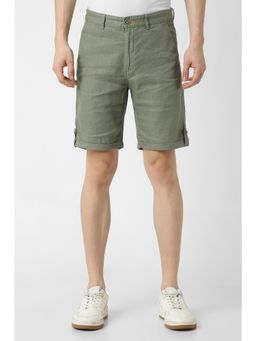Peter England - Men Green Cotton Blend Textured Shorts