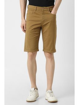 Peter England - Men Khaki Cotton Blend Solid Shorts