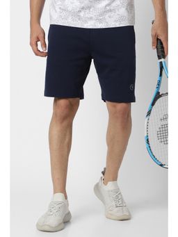 Van Heusen - Men Navy Blue Cotton Blend Solid Shorts