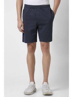 Van Heusen - Men Navy Blue Cotton Blend Solid Shorts