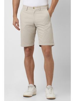 Van Heusen - Men Beige Cotton Blend Solid Shorts