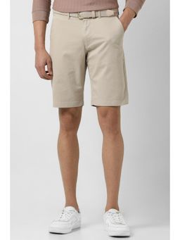 Van Heusen - Men Beige Cotton Blend Solid Shorts
